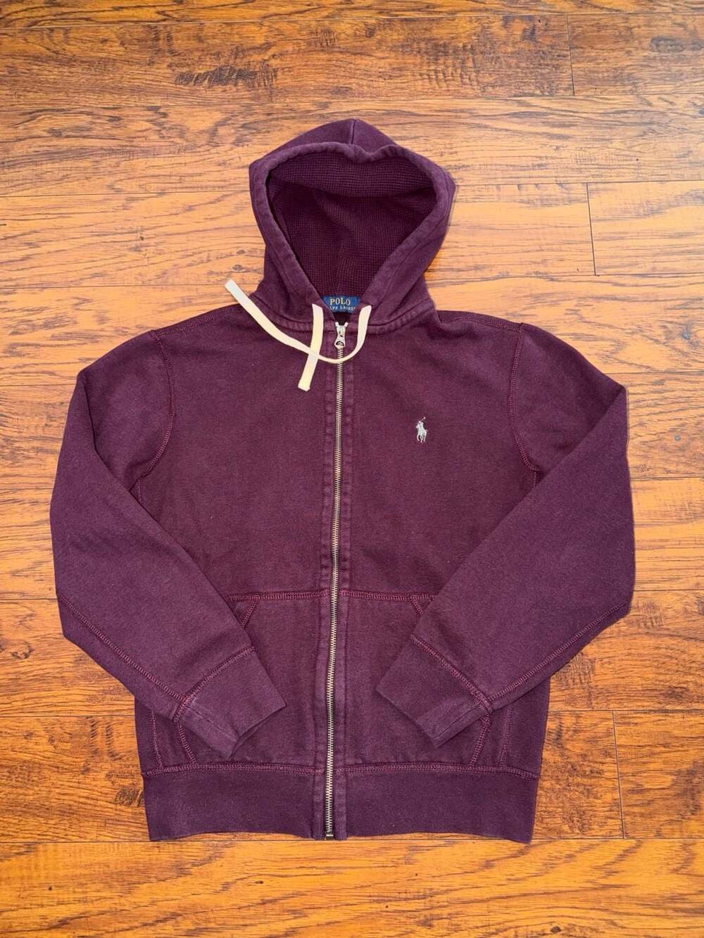 Polo Ralph Lauren Waffle-Lined Full-Zip Hoodie Maroon Size S
